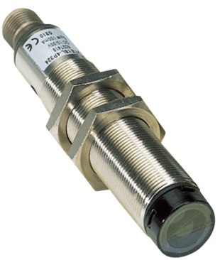 Reflexions-Lichtschranke V18, Bauform M18, Sn=0.1-35m, PNP, L.ON/D.ON, 10-30VDC, Laser, Messing, Abmessungen(DxL)=M18x97.7mm, Anschluss Stecker M12, 4-Polig