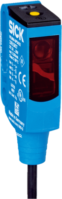 Barrière réflex W9, forme miniature Sn=0-5m, PNP, D.ON, 10-30VDC, LED rouge, plastique, dimensions (LxHxP)=12,2x50x23,6mm, câble de raccordement 2m, 4 fils