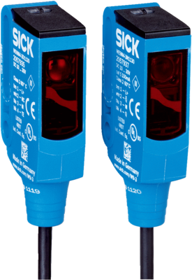 Capteur photoélectrique W9, forme miniature Sn=0-10m, NPN, L.ON/D.ON, 10-30VDC, LED rouge, plastique, dimensions (LxHxP)=12.2x50x23.6mm, câble de raccordement 2m, 4 fils