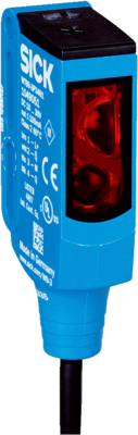 Lichttaster mit Hintergrundausblendung W9, Miniatur Bauform Sn=20-350mm, PNP, L.ON, 10-30VDC, LED rot, Kunststoff, Abmessungen(BxHxT)=12.2x50x23.6mm, Anschluss Stecker M8, 0.12m, 3-Polig