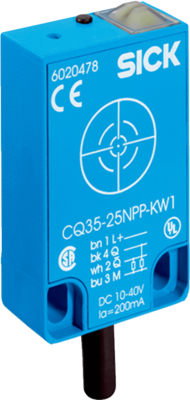 Capteur capacitif CQ, modèle plastique rectangulaire 35 mm, Sn = 4-25 mm, non affleurant, PNO, NO / NC, 10-36VDC, câble de raccordement 2 m, 4 fils