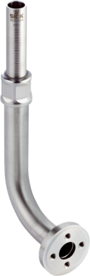 Hygienic-Design-Teleskoprohr, gekürzt und gebogen, mit gekürztem Bajonettverschluss mit Flansch. Abmessungen (B x H x L): 40 mm 97,5 mm 76 mm, Edelstahl, Geeignet für: Hygienic Design BeftecHD