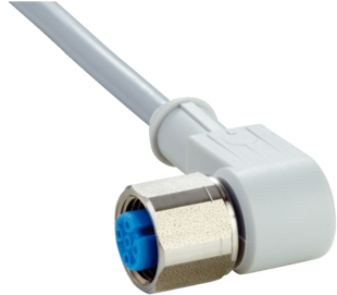 Câble de raccordement avec LED, prise coudée M12, 4 pôles, zone d'hygiène PVC, longueur 2 m