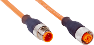 Cordons de raccordement, prise droite M12, 4 pôles // fiche droite M12, 3 pôles, câble PVC standard, longueur 5 m