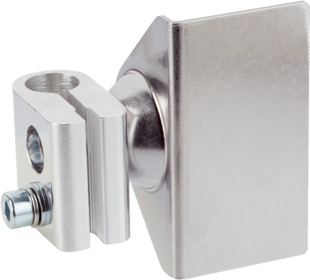 Klemmblock zur Befestigung von Reflektor PL31-A an Rundstangen 12 mm, klemmbar bis max. 4 mm Blechstärke, Stahl, Klemmblock mit Vorrichtung zur Rundstangenaufnahme, Befestigungswinkel, Befestigungsmaterial