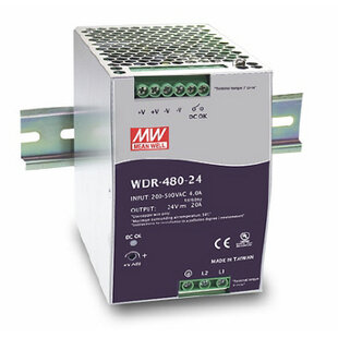 Alimentation 480W, 1&2-Phases, connexion à vis, rail DIN, Typ: WDR-480-24