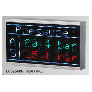 LED Matrix Display LX P6 RGB, 190x384mm(HxB), 110-230VAC, IP65, 0…50°C. RS232, Aluminiumgehäuse 258x410x70mm(HxBxT), 3.5kg