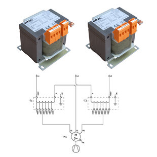3-Ph Autotransformateur à 5 vitesses pour ventilateurs 140-330V 4A, Typ: BDLT4004, Prim. 400V Secondaire: 140/180/230/280/330V , cl. isol. B, 40C, set avec 2 transformateurs