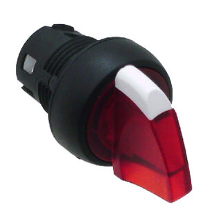 Wahlschalter Kunststoff, 2 Positionen, Knebelgriff beleuchtet Rot, Links rastend, Rechts tastend, 60°