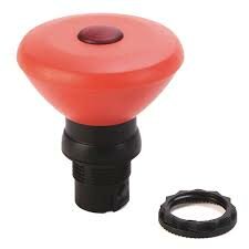 Bouton arrêt d'urgence plastique reposant, lumineux, 60mm, couleur: rouge avec capuchon rouge, Fonction: Pousser-Tirer