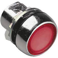 Drucktaster Metall, flach, tastend, beleuchtet, Druckplatte Farbe: Rot Komplett mit LED 24VAC/DC + Kontaktelement 1x Schliesser + Kupplungselement Metall