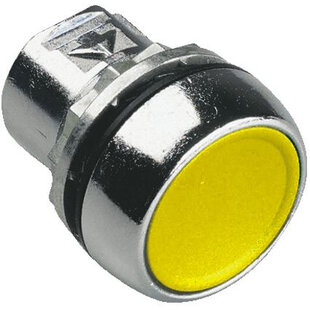 Bouton-poussoir métal, affleurant, tâtonnant, non lumineux, à impulsion, couleur: jaune + texte noir Symbole: Flèche