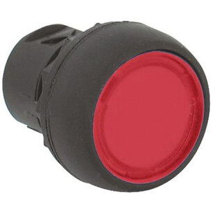 Drucktaster Kunststoff, flach, tastend, beleuchtet, Druckplatte Farbe: Rot Komplett mit LED 240VAC + Kontaktelement 1x Öffner + Kupplungselement Kunststoff