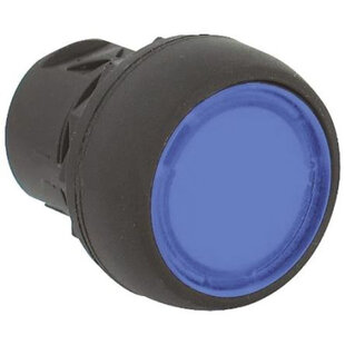 Drucktaster Kunststoff, flach, tastend, beleuchtet, Druckplatte Farbe: Blau Komplett mit LED 24VAC/DC + Kontaktelement 1x Schliesser + Kupplungselement Kunststoff