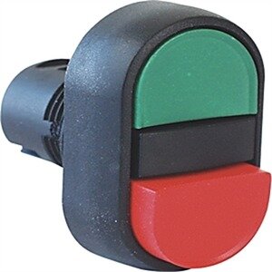 Touche multifonction plastique, 2 fonctions, Position A: bouton affleurant rouge Position C: Bouton-poussoir affleurant vert