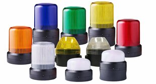 Luminaire rond industriel sans culot, série 855R, Ø 110mm, module LED compact, tension d'alimentation 240VAC, éclairage permanent, calotte multicolore (rouge, vert, jaune, bleu, turquoise, magenta et blanc)