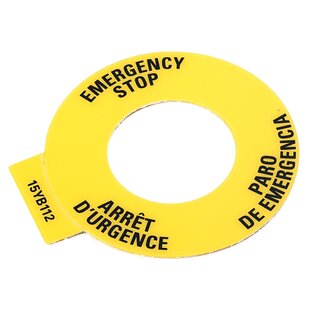 Plaque signalétique d'arret d'urgence, jaune, multilingue anglais / français / espagnol, ø 60 mm Diamètre intérieur  30.5mm
