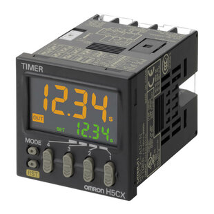 Digitales Panel-Zeitrelais der Serie H5CX, 4-stellig, 48x48mm Frontmass, standard, 1x C/O, 12-24VDC/VAC, Steckanschluss 11-pin, 13 Zeitfunktionen, 3 Steuereingänge