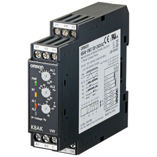 Relais de surveillance de la série K8AK, largeur=17.5mm, monophasé, sur/sous-tension, 1-150VAC/DC, 1 C/O, 24VAC/VDC, bornes à visser