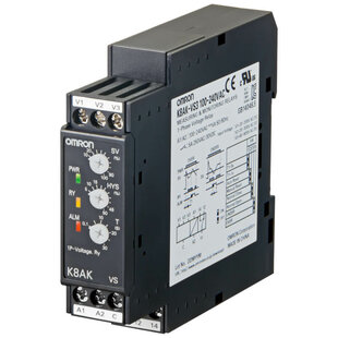 Relais de surveillance de la série K8AK, largeur=17.5mm, monophasé, sur/sous-tension, 20-600VAC/DC, 1 C/O, 24VAC/VDC, bornes à visser