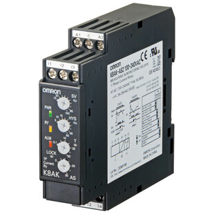Relais de surveillance de la série K8AK, largeur=17.5mm, monophasé, commutable sur/sous courant, 0.1-8A AC/DC, surveillance du courant directe + transformateur de courant, 1x C/O, 24VAC/VDC, bornes à visser