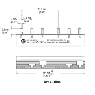 Kompaktsammelschiene 3-pol. + Hilfskontakt, 6 Pins - 114mm, für Leitungsschutzschalter, CE