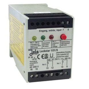 Schaltgerät Leckstar 101/S, 230VAC, für konduktive Leckage Sensoren, 2 x Oeffner 250V, 4A. Zur Detektion von leitenden Flüssigkeiten mit DIBt-Zulassung