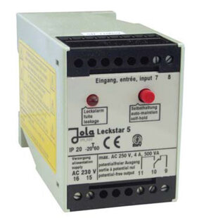 Schaltgerät Leckstar 5, 230VAC, für konduktive Plattenelektroden, 1xUmschalter 250V, 4A, Zur Detektion von leitenden Flüssigkeiten ohne DIBt-Zulassung