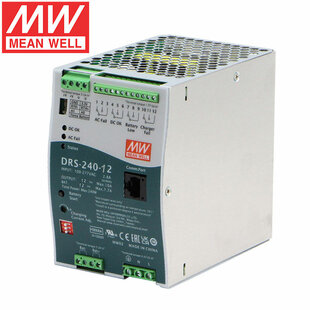 Alimentation à découpage UPS, 240W, monophasée, rail DIN, raccordement vissé, type : DRS-240-36, entrée : 90...305VAC/127 ...431VDC, sortie : 36VDC, 6.6A, batterie recommandée = 6.6-66Ah, contacts d'alarme = défaut AC/DC OK/batterie faible/défaut chargeur, 1x port RJ45