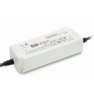 LED Alimentation 90W, 1-Phase, Avec câble 330mm, fixation à vis, Typ: LPF-90-24, Entrée: 90…305VAC/127…431VDC, Sortie: 24VDC, 3.75A