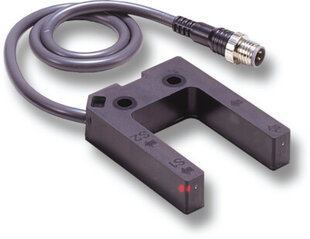 Capteur à fourche  E3Z, Sn= 25mm, PNP, L.ON/D.ON, 12-24VDC, LED rouge, Plastique, 20x11x31mm(LxHxP), câble de raccordement 2m, 4 fils