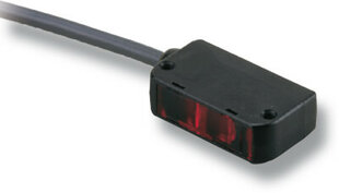 Détecteur à réflexion directe sans élimination d'arrière-plan E3S, forme rectangulaire, Sn=300mm, NPN, L.ON/D.ON, 10-30VDC, LED rouge, plastique, 67x20x23mm (LxHxP), câble de raccordement 2m, 3 fils
