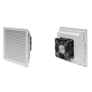 Ventilateur à filtre ALFA2300BPB, 120m³/h, 230VAC, RAL7035, 250x250x111mm. Decoupe 224x224mm
