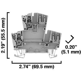 Doppel-Durchgangsklemme, 2.5mm², Steckkontakt auf einer Seite, grau