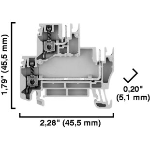 Borne à double-étage, 2.5mm², contact à fiches, gris, largeur=5.1mm