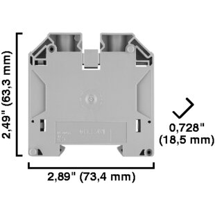 Borne de passage, 50mm², gris, largeur=18.5mm