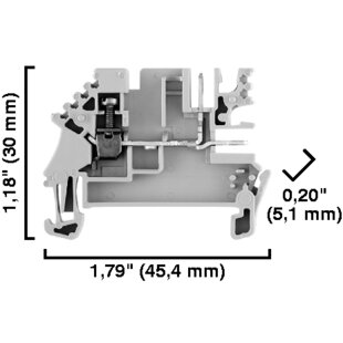Borne de passage, 2.5mm², contact à fiches, gris, 2 connexions sur un côté