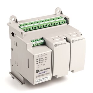 API Micro820, alimentation 24VDC, Digital : 12x IN, 7x relais OUT, analogique : 4x 0-10VDC IN (en commun avec Digital IN), 1x 0-10VDC OUT